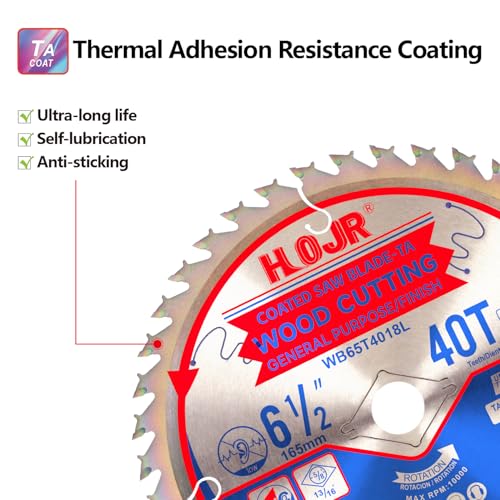2-Pack 6-1/2" 40-Tooth 5/8" Arbor Woodworking Circular Saw Blade, Finish/General Purpose, Special Anti-Thermal Adhesion Coating on Cutting Edge- TA,High Finish, Long Life,6-1/2" 40T 5/8" - size: 2PCS 6-1/2" 40T 5/8"