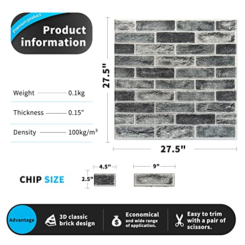 Art3d 10-Pack Durable Faux Brick Peel and Stick 3D Wall Panels, Stone Ash - color: Stone ash, size: 10pcs-27x27inch