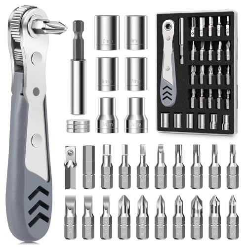TUXIYA 30in1 Right Angle Screwdriver, 36-Tooth Mini Ratchet Wrench
