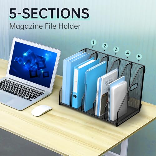 MINDEPOT Desk File Organizer Folder Holder with 5 Vertical for Office Black - color: Black