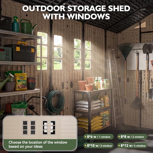 Aoxun 8x10 Ft Outdoor Storage Shed with Floor, Large Resin Outdoor Shed with Lockable Door & Windows, Garden HDPE Sheds for Lawn Tools, Pool Supplies & Bikes - size: 8x10