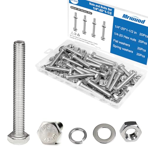 1/4x1-1/2 Hex Bolts Set, 20Pcs 1/4"-20 Nuts and Bolts Assortment Kit - size: 1/4-20*1-1/2 Set
