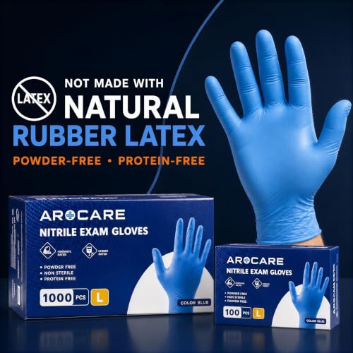 AroCare Nitrile Exam Gloves, 4 Mil, Powder-Free, Latex-Free, 1,000 Count - size: Small