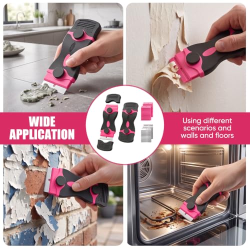 2 Pack Double-Ended Razor Blade Scraper, 30 Blades(pink) - color: 2 Pink