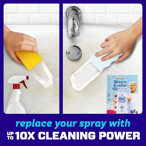 Mr. Clean Magic Eraser Sponge, Bathroom Cleaner, Shower Cleaner, Tub Cleaner, Soap Scum Remover, Bathroom Cleaning Supplies, Dawn Cleaning Power with Febreze Lavender Scent, 5ct - size: 5 Count (Pack of 1)