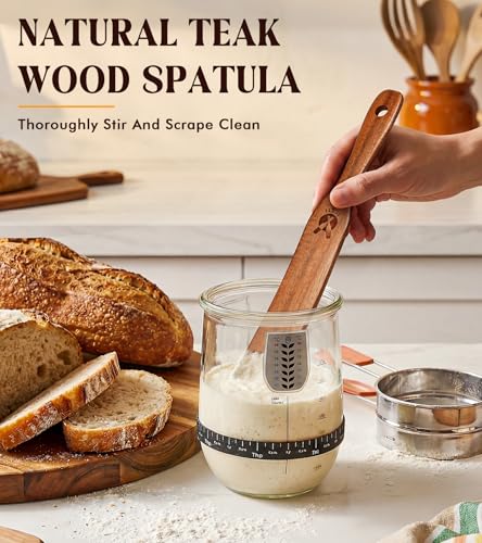 Skinny Spurtle for Sourdough Starter, Mixing, Reaching Bottom of Jar, Dough Whisk, Natural from High Moist Resistance Teak, Spurtles Kitchen Tools Wooden Kitchen Utensils for NonStick Cookware - size: 1Pcs