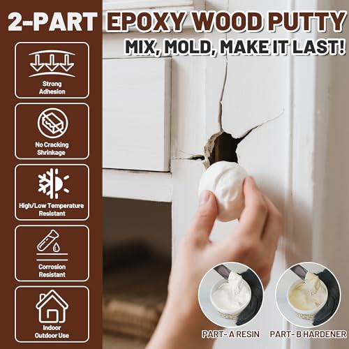 Woodon Epoxy Wood Putty Filler Kit, 32oz 2-Part Wood Putty Filler (White) - color: White