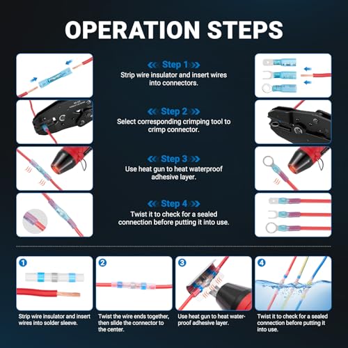 1347PCS Heat Shrink Wire Connectors Kit, Electrical Terminals & Solder Seal Connectors, Insulated Marine Grade Waterproof Ring Fork Spade Butt Splice Set for Boat Automotive DIY