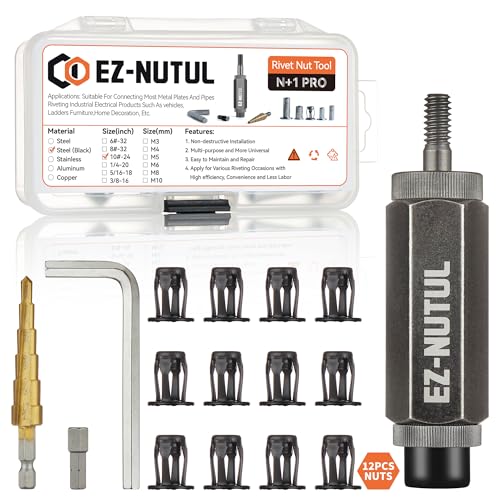 Jack nut Installation Tool Set Hand Thread Insert Jacknuts with Tool Kit - size: BLACK 10-24-12PCS With Tool