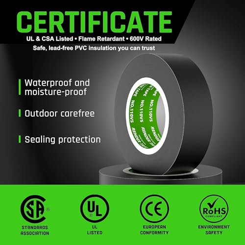 Electrical Tape 3/4 in x 66ft Black10-Pack Industrial Grade Vinyl Tape - color: Black