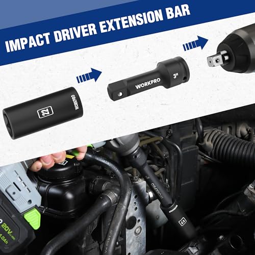 WORKPRO 1/2” Drive Impact Socket Set, 65PCS SAE(3/8”-1-1/4”) and Metric(10-24mm) Deep & Shallow Kit, Ratchet Handle, Extension Bar, Impact Universal Joint and Adapters for Automotive Repair - size: 65 PCS, Metric&SAE