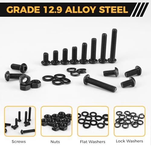 Homwin 512Pcs M6 Bolts and Nuts Kit, M6x10/12/14/16/20/25/30/35mm Button Head Hex Socket Cap Screws 12.9 Grade Alloy Steel Bolt Nut Washer Assortment Black Galvanized - color: Black-M6 Bolt