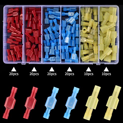 120 Pcs Spade Connectors Kit, Nylon 22-10 Gauge Male and Feamal Spade Terminals, Quick Disconnect Fully Insulated Nylon Wire Connectors Assortment Kit for Automotive, Electronics