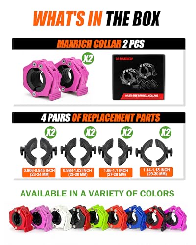 MAXRICH Ultra-Thin 1-Inch Barbell Clamps, Quick Release Weight Clips for 23–30mm Bars, Secure Barbell Collars for Home Gym - color: Rose