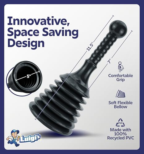 Luigi's Sink Plunger Kitchen - Sink Plunger Bathroom - Drain Bathtub or Shower - Small and Powerful Clog Remover - Commercial Style "Plumbers Plungers" with Large Bellows - Black - Small - color: Black