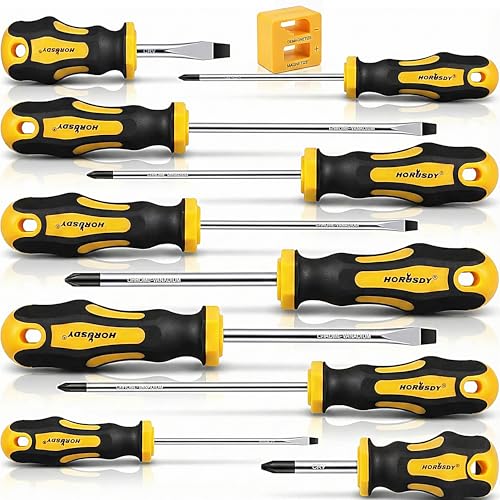 HORUSDY 11-Pieces Magnetic Screw driver, Magnetic 5 Phillips and 5 Flat Head Tips for Fastening and Loosening Seized - style: 11-Pieces Magnetic Screw driver