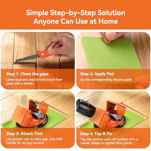 Floor Gap Fixer Tool,Heavy Duty 45° Striking Surface Floor Suction Cup Tool with Slot Cutter and Silicone Pad & Rubber Mallet for Repair Laminate Vinyl Hardwood Flooring - size: 45° Striking Surface