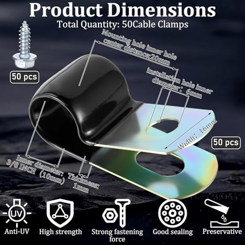 Tandefio 50 Pcs 3/8" Stainless Steel Cable Clamp with Screw Rubber Coated - size: 3/8"