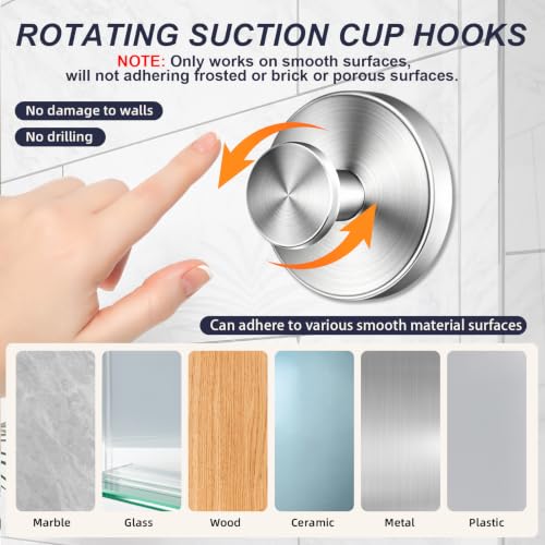 Suction Cup Hooks for Shower, Drill-Free Stainless Steel Wall Hooks 4-Pack - color: Silver