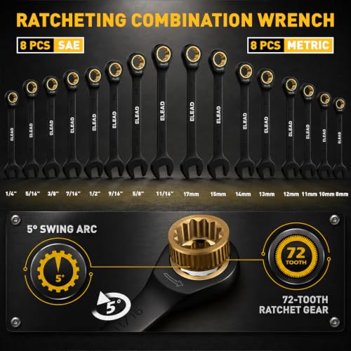 ELEAD 148-Piece Mechanics Tool Set, SAE/Metric 1/4" & 3/8" Drive Socket Set, Magnetic Nut Drivers, Ratcheting Wrenches, Extensions & Adapters, Quick-Release Ratchet, Mechanics Tool for Car Repair - color: 148pcs Mechanics Tool Set Yellow