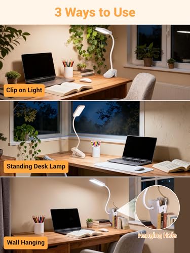 Clip on Lamp, 9 Brightness+5 Colors Reading Lights for Books in Bed Lamp - color: White