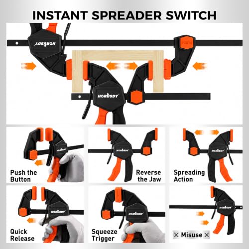 10-Piece Bar Clamp Set for Woodworking, 4 x 6-inch & 2 x 12-inch One-Handed F Clamp/Spreader, 132 lbs Load Capacity, Includes Spring Clamps & 90° Angle Clamp, Quick-Release Grip - color: 10pcs 132lbs 6"&12" Orange