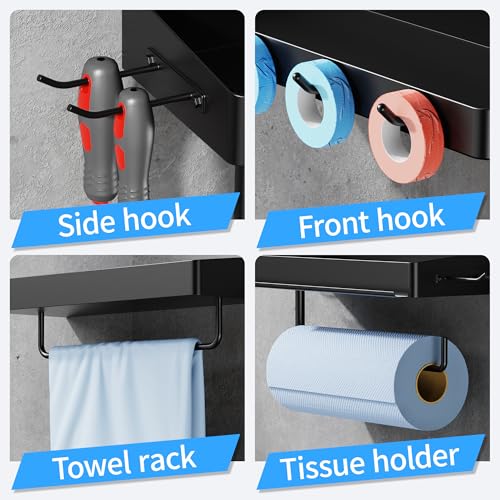 SUNTECH Garage Paper Towel Holder with Shelf, Wall-Mount, 3 Pack (Black) - color: Black, size: 12.8-inch(3 Pack)