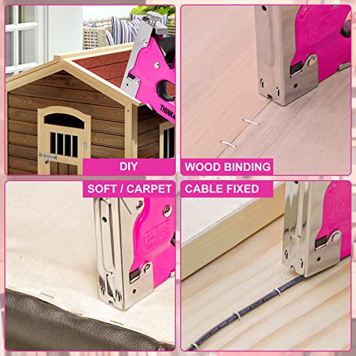 THINKWORK 3-in-1 Pink Staple Gun for Upholstery & Wood DIY Manual Nailer - color: Pink