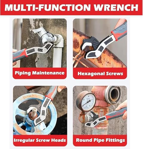 Self Adjusting Pipe Wrench, 6” 8” 10” 12" Pipe Wrench Set, Plumbers Wrench with Self Tightening Function for 9/32" to 1-11/16" (7-43mm) Pipe Fittings, Standard Nuts and Irregular Nut