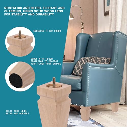 Unfinished Oak Furniture Legs - Heavy Duty Mid Century Solid Wood Replacement Sofa Legs Set of 4 for Couch Bench Bed Dresser Coffee Table-with Installation Hardware (Natural 5" H*3.15" W) - color: Plain Wood Color, size: 5"H*3.15"W