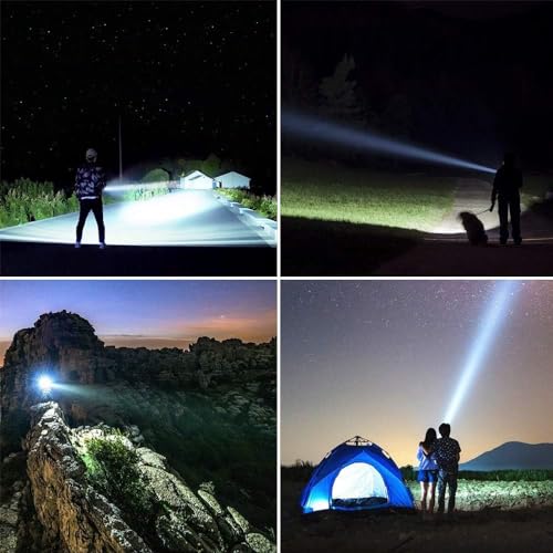 YIERBLUE Rechargeable Spotlight, Super Bright 2000000 High Lumen LED Handheld Spotlight Long Lasting Large Flashlight Searchlight and Flood Camping Flashlight with Foldable Tripod - color: Silver