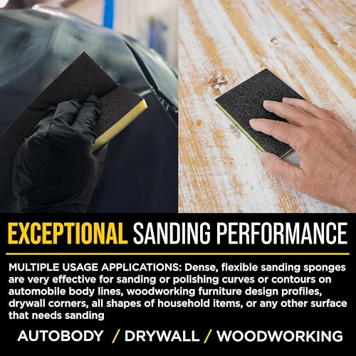 Dura-Gold 180 Grit Double-Sided Sanding Sponges, Box of 10 - Performance Flex 4.7" x 3.9" Wet or Dry Flexible Softback Sandpaper Sponges, Hand Sanding Abrasive Block Pad - Home, Wood, Metal Auto Paint - style: 180 Grit