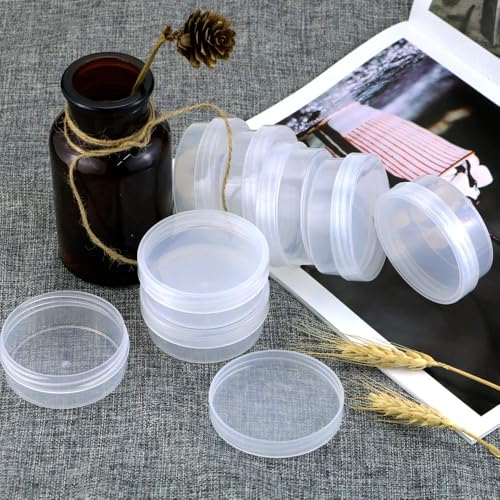 20Pack Round Clear Frosted Plastic Bead Storage Containers Box Case with Screw Top Lids,Cylinder Stackable Bead Containers for Make Up,Eye,Pills,Gems,Beads,Jewelry,Small Items,2.6x1 Inches