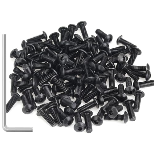 105 Pieces M4 x 12mm Button Head Socket Cap Screws, Thread Pitch 0.7mm, Sutemribor M4 Black Screws, 10.9 Grade Alloy Steel, Black Oxide Finish, Fully Threaded - size: M4 x 12mm, style: Button Head