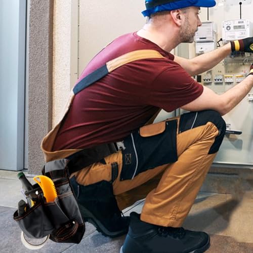 Electrician Tool Pouch with Belt Clip - 8 Pocket for Carpenters,Technicians