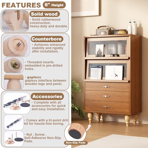 6 Inch Wood Furniture Legs Set of 4 Heavy Duty,Solid Furniture Feet Replacement for Cabinet,Dreeser,Table,Chair,Ottoman - Wooden Couch Legs Sofa Legs - color: Natural, size: 6 Inch