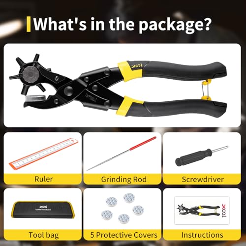 XOOL Round & Oval Leather Hole Punch Set, Upgraded Long Handle Revolving Punch Plier Kit for Belts, Watch Bands, Straps, Dog Collars, Saddles, Shoes, Fabric, DIY Home & Leather Craft Project - style: Pro (Oval & Round)