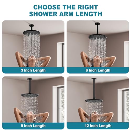 BRIGHT SHOWERS Shower Arm with Flange for Rainfall Shower Head, 6 Inch Ceiling Mount Straight Arm, Replacement Extension Pipe, Heavy-Duty Stainless Steel, Rust-Resistant, 1/2" NPT, Matte Black - color: Matte Black, style: 6 Inch