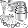 EWFEN Measuring Cups and Spoons Set, 7 Stainless Steel Nesting Measuring Cups & 7 Spoons, 5 Mini Measuring Spoons & 2 Detachable Rings, Kitchen Gadgets for Cooking & Baking, Round - color: Round Spoons