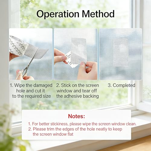Fiberglass Screen Repair Tape, Strong Adhesive Waterproof Window Screen Repair Kit, Mesh Repair Patch for Screens, Doors, Tents & RVs