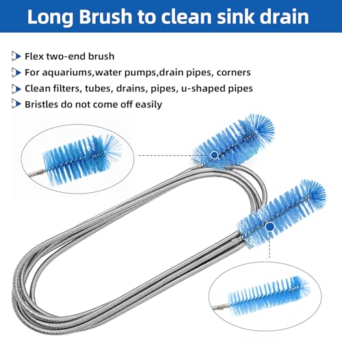 Flexible Drain Brush, 73 Inch Long Double Ended Hose Pipe Cleaners and 4 Pack 8 Inch Straw Cleaner Brush, Pipe Cleaner Brush for Cleaning, 2 Pack 73 Inch Long Tube Cleaning Brush