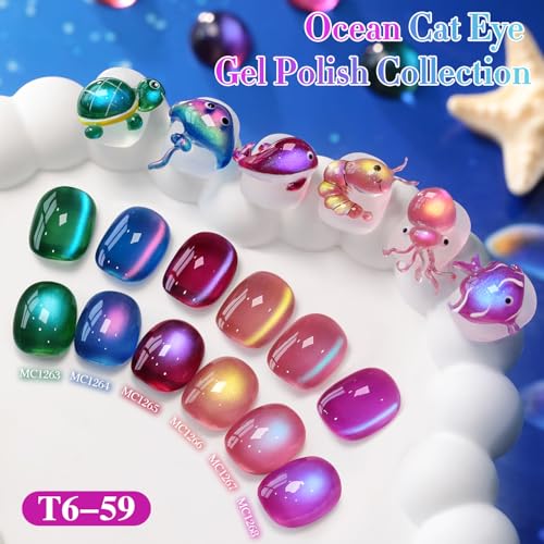 Double Rhythm Jelly Glass Cat Eye Gel Polish with Magnet 15ML Holographic Glitter Shimmer Translucent Sheer Color Magnetic Nail Polish Salon DIY at Home (Dark Navy-MC1268) - color: Aurora Blue Lavender