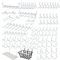 Hiltex 53108 100 Piece Metal Peg Board Hooks and Accessories Set, Pegboard Hooks Assortment, Bins & Hooks for Crafts, Organizer for Garage, Peg Board Tool Utility Hook, 1/4 Pegboard Hooks Accessories - style: 100 Piece: Hooks, Basket, and Tray
