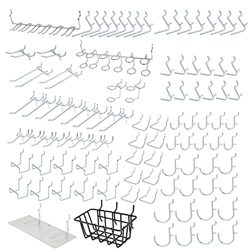 Hiltex 53108 100 Piece Metal Peg Board Hooks and Accessories Set, Pegboard Hooks Assortment, Bins & Hooks for Crafts, Organizer for Garage, Peg Board Tool Utility Hook, 1/4 Pegboard Hooks Accessories - style: 100 Piece: Hooks, Basket, and Tray