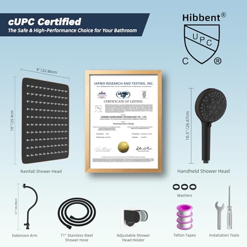 Hibbent All Metal cUPC Certified High Pressure Rainfall 10'' Shower Head - color: Oil Rubbed Bronze, style: Square 10''