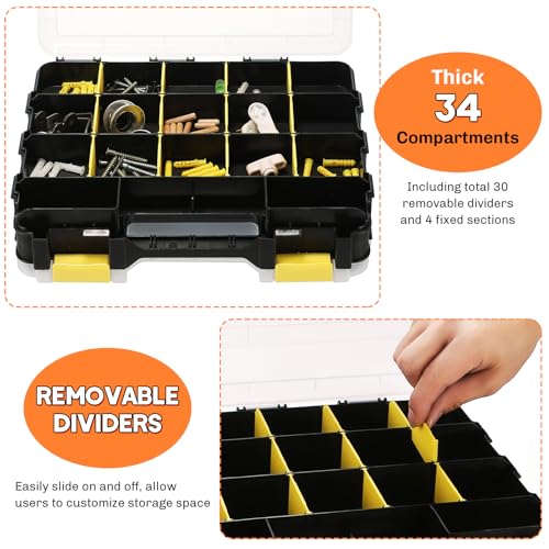 Small Parts Organizer 2Pack Storage Case Tools Box 34-Compartments - color: Yellow