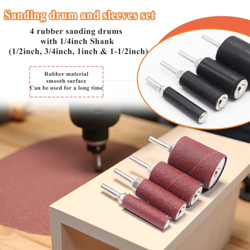 20Pcs Sanding Drums Kit for Drill & Drill Press,2-inch Aluminum Oxide Spindle Sander Sleeves (60/80/120/240 Grit) and 4 Rubber Sanding Drums,1/4-Inch Shank for Sanding,Smoothing, Metals,Wood - color: 20pcs-2inch