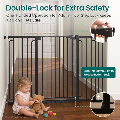 Cumbor 36" Extra Tall Baby Gate, 30.4-56.8" Extra Wide Dog Gate Black - color: Black, size: 30.4"-56.8" W x 36" H