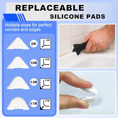 Silicone Caulking Tool Kit, 3 in 1 Caulk Remover, Grout Removal Scraper and Sealant Finishing Tool, Glass Glue Angle Scraper for Floor Window Sink Joints Bathroom Kitchen (Black)