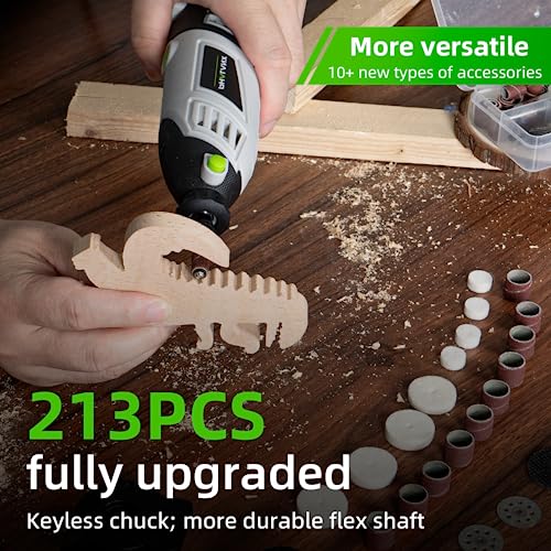PHALANX 180W Rotary Tool Kit, 1.5-Amp 6 Variable Speed with Flex Shaft, 8000-35000RPM Rotary Multi-Tool& 213pcs Accessories Kit, Power Multiuse Set Prefect for Crafting Projects and DIY Creations - color: 213pcs Rotary Tool